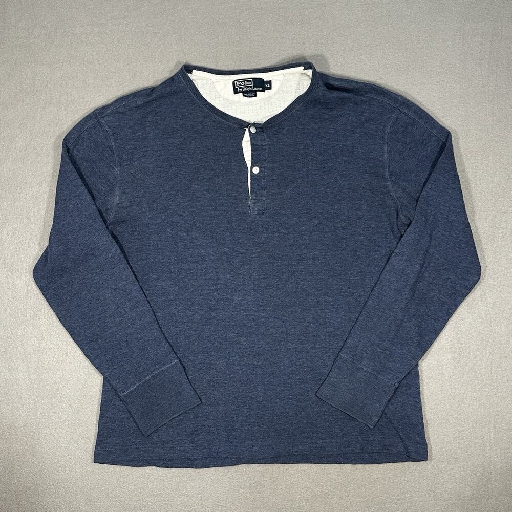 Polo Ralph Lauren Men’s XL Navy Blue Long Sleeve Henley Shirt 100% Cotton